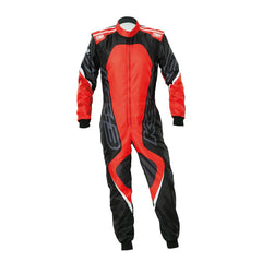 Front view of OMP Red Go Karting Suit KS-3X ART Style 1 Youth- Bestracewear