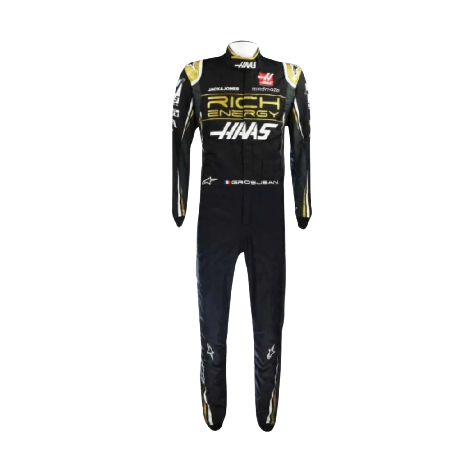 Romain Grosjean 2019 F1 Racing suit – front view showcasing a modern, clean race-ready design, admired by Formula 1 collectors.Bestracewear