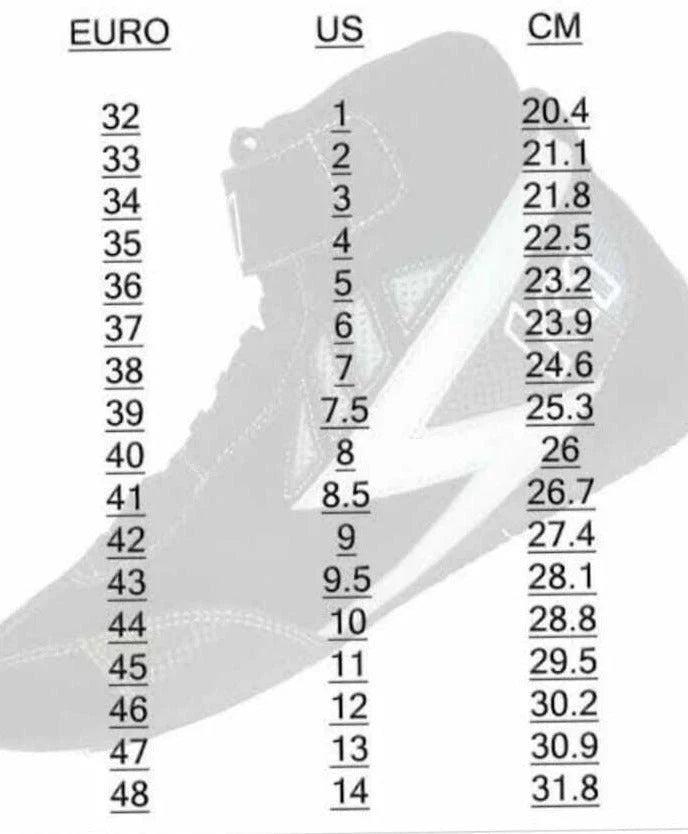 F1 Racing Shoes Size Chart - Bestracewear