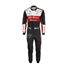 2022 Valtteri Bottas F1 Racing Suit Front View, Sleek Design, Full Zipper, Sponsor Logos.Bestracewear