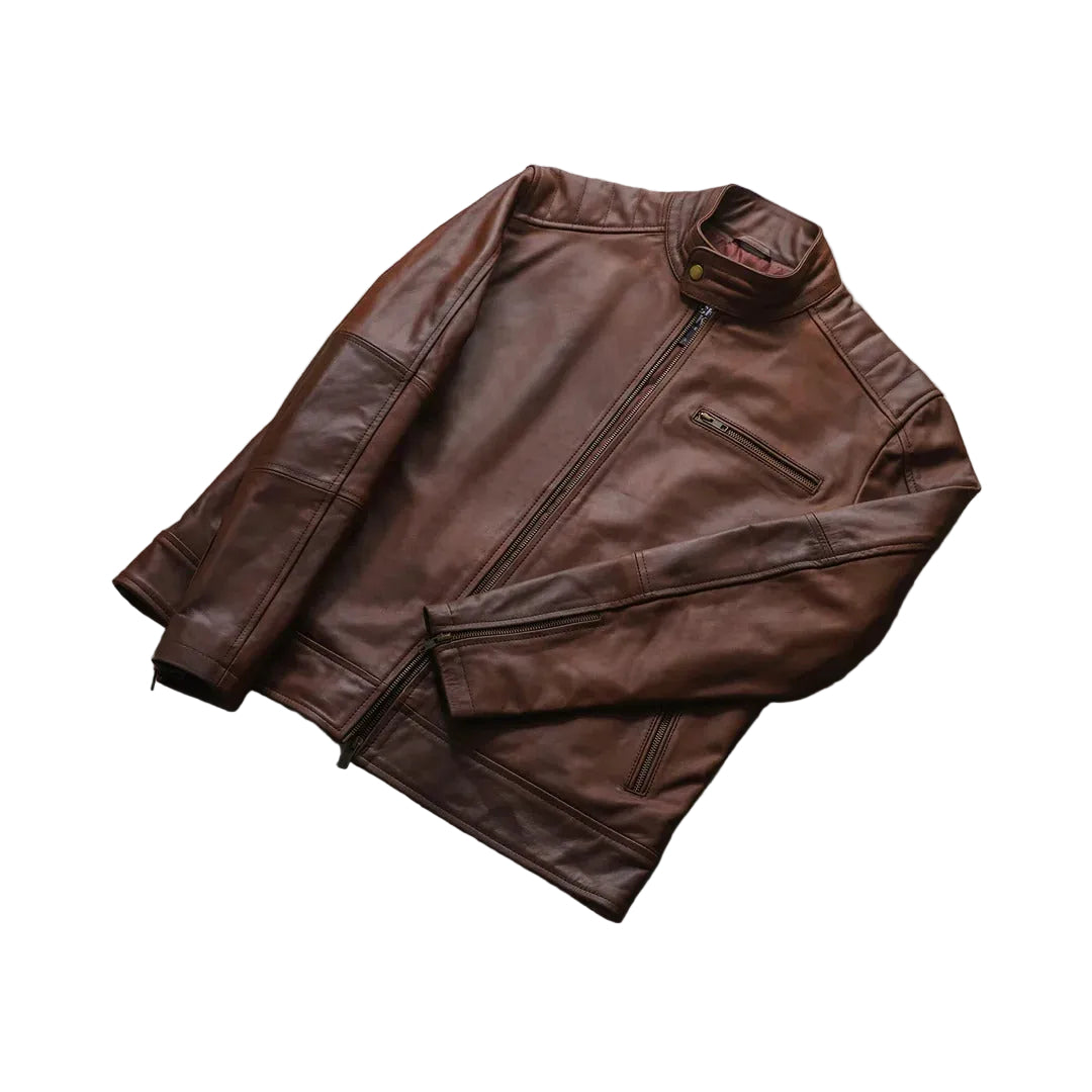 Vintage Brown Biker Leather Jacket - BESTRACEWEAR