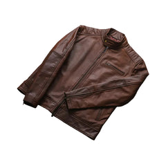 Vintage Brown Biker Leather Jacket - BESTRACEWEAR