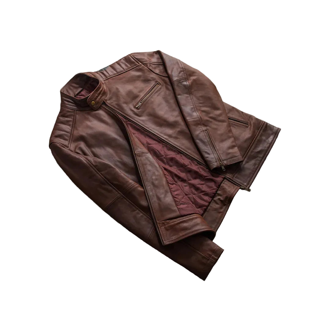 Vintage Brown Biker Leather Jacket - BESTRACEWEAR